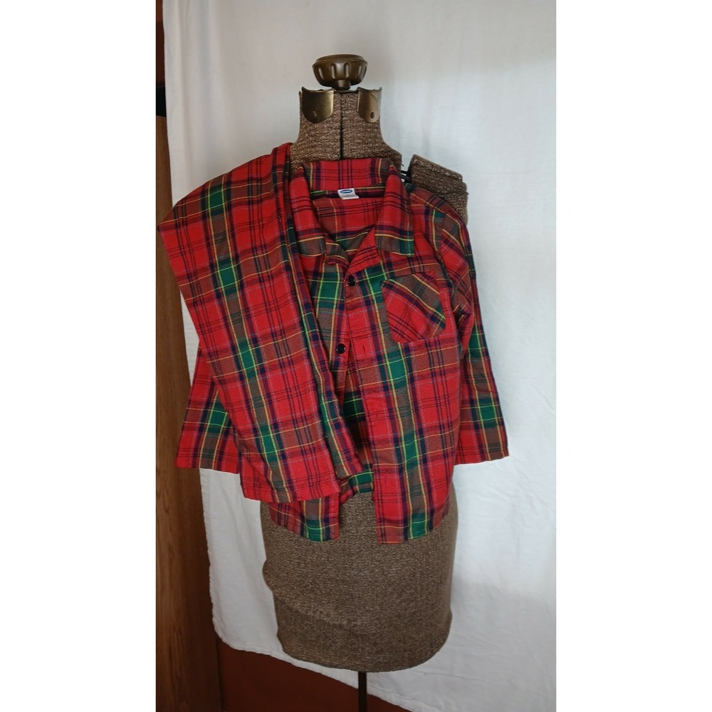Old Navy Kids 5T Christmas Plaid Button Down 2 Piece Pajama Set Red Green 5A